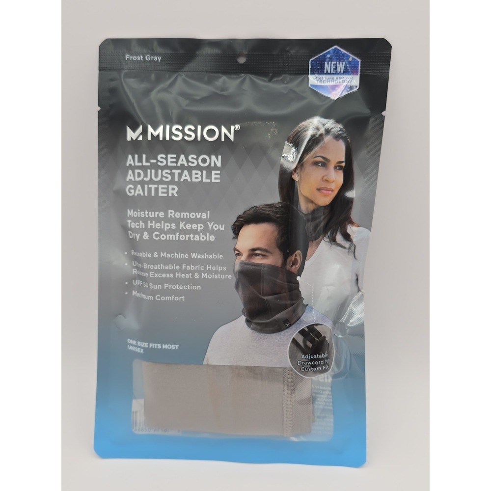 Mission All-Season Adjustable Gaiter Gray UPF 50 Moisture Tech One Size Fit Most